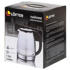 Чайник электрический Lofter, A04, 1.8 л, 1500 Вт, скрытый нагревательный элемент, подсветка, стекло