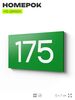 Номер на дверь 175, табличка на дверь для офиса, квартиры, кабинета, аудитории, склада, зеленая 120х70 мм, Айдентика Технолоджи