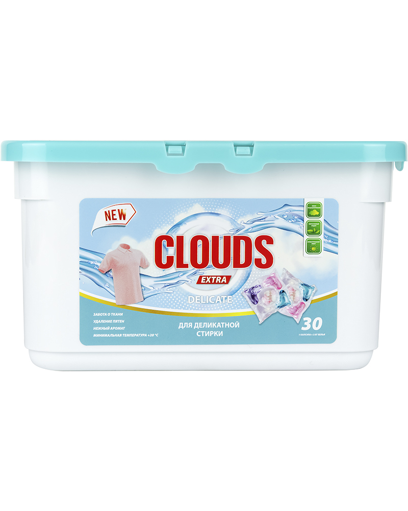 Капсулы CLOUDS Delicate для деликатной стирки нежный  шелк (8,5 г х 30 г), 255 гр.