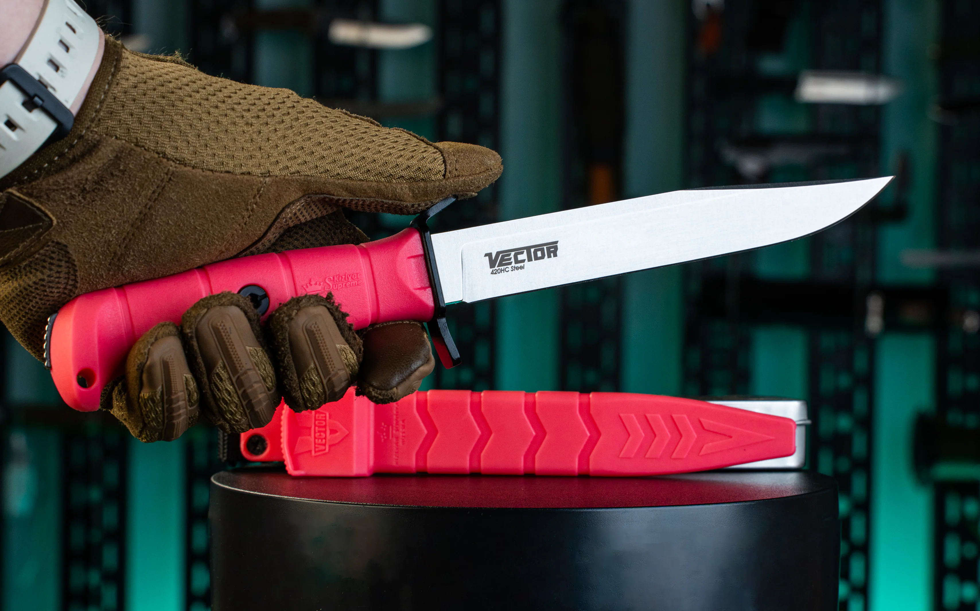 Vector Brutal Edition 420HC knife and pink sheath