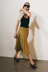 ZARA КОМБИНИРОВАННАЯ СТРУЯЩАЯСЯ ЮБКА — ZW COLLECTION, ОЛИВКОВЫЙ