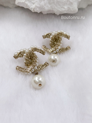 Серьги Шан. плетеные с подвесным жемчугом
