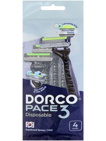 DORCO PACE3 однораз.станок 4шт.плав.гол.с 3лезвиями и увл.п., прорез.ручка (Ю.Корея)
