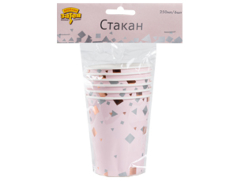 Стаканы, Конфетти Party, Розовый, 250 мл, 6 шт.