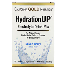 California Gold Nutrition, HydrationUP, смесь для приготовления электролитического напитка, ягодный микс, 20 пакетиков, 4,7 г (0,17 унции) в каждом