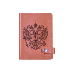 Обложка на автодокументы на кнопке с кармашками "Герб РФ", рыжая