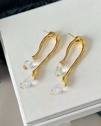Серьги КАПЛИ двухсторонние с прозрачными вставками в стиле BOTTEGA
