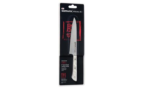 Кухонный нож универсальный с серрейторным лезвием Samura HARAKIRI 150мм SHR-0024AW