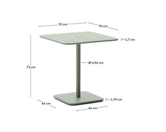 Уличный стол Brai из оцинкованной стали бирюзового цвета 70 x 70 см
