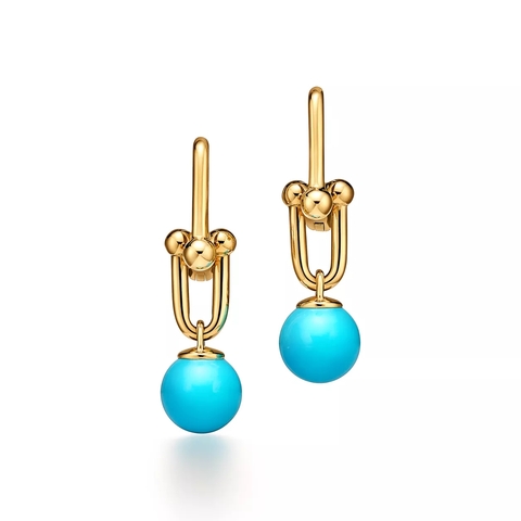 Серьги из жёлтого золота 18к с бирюзой, Tiffany 💠Hard Wear Small Link