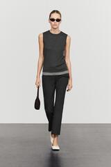 Massimo Dutti Расклешенные брюки из смесовой хлопковой ткани, черный