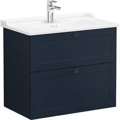 VitrA Root Classic 68874 Тумба 80 см с классической раковиной, 2 ящика, матовый темно-синий фото