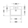 Duravit Vero 454600073 Раковина Умывальник шлифованный без перелива, с 3 отв. под смес., включая крепление, 600x470мм, цвет: Белый