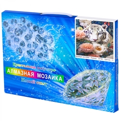 
          Алмазная мозаика Alingar, на подрамнике, с полным заполнением, (глянц) дизайн рамка, 30х40 см, 19 цветов, "Белый тигр"