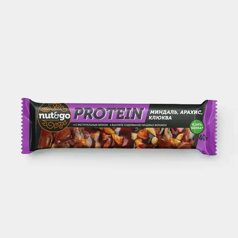 Батончик «Nut&Go» Protein миндаль, арахис, клюква, 36 г