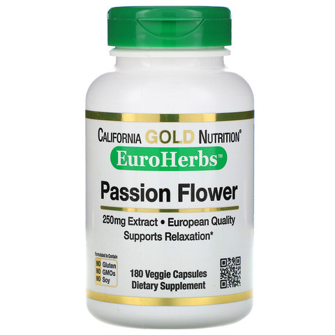 California Gold Nutrition, EuroHerbs, «Пассифлора», 250 мг, 180 растительных капсул