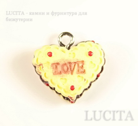 Подвеска-тортик "Love" 18х17 мм (цвет - античное серебро) ()