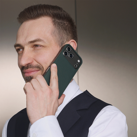 Чехол-накладка для iPhone 17 Pro Max - кожа теленка, темно-зеленый
