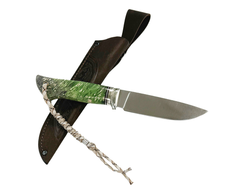 Нож Соболь, Bohler K340, рукоять кап клёна,мельхиор, темляк
