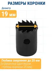 Коронка HCS по дереву/гипсокартону ПРАКТИКА Мастер  19 мм, L-27мм, без адаптера (918-757)