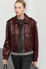 Massimo Dutti Бомбер из кожи наппа с карманами, гранатовый