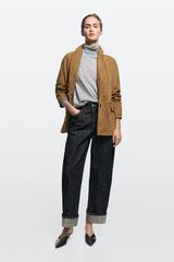 Massimo Dutti Джинсы Barrel с высокой посадкой и отворотами, темно-синий