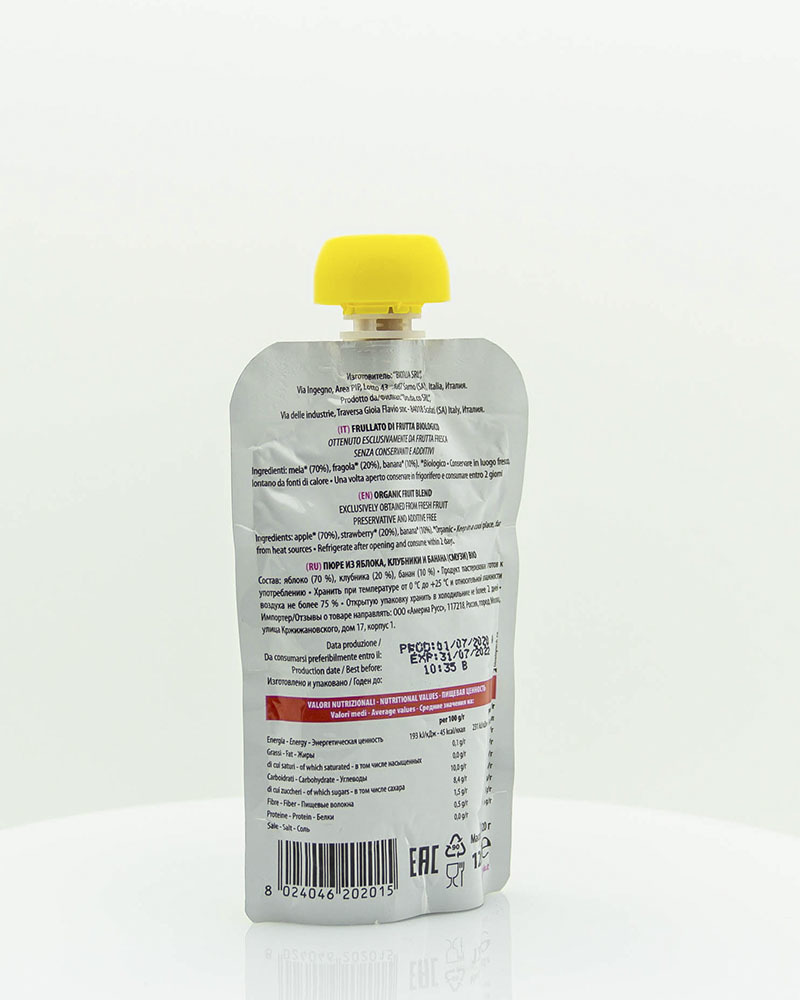 Пюре Bioitalia из Яблока, Клубники и Банана-Смузи 120 г