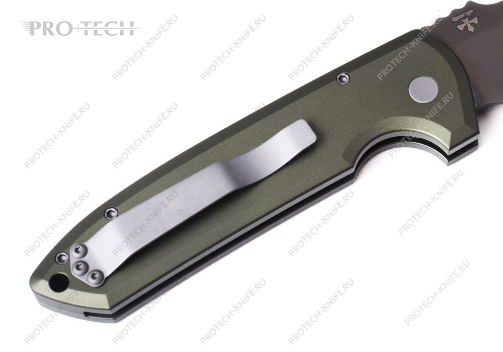 Нож Pro-Tech Rockeye Textured Green Smoky Gray DLC 3V Exclusive - фотография 
