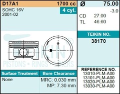 Поршень двигателя TEIKIN 38170 STD (4шт/упак)