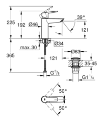 Смеситель для раковины GROHE Start с донным клапаном, M-Size, матовый черный (235752432)