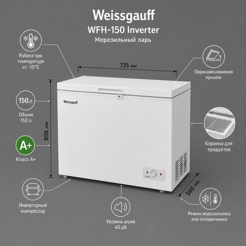 Морозильный ларь Weissgauff WFH-150 Inverter