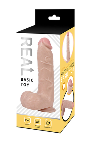 Реалистичный фаллоимитатор REAL с мошонкой на присоске, PVC, 16 x 4,5 см.