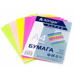 Бумага цветная для офиса А4, 100л., Неон "Mix", Alingar, 70г/м2, пленка т/у