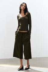ZARA ДЛИННЫЕ ШОРТЫ ИЗ МЯГКОЙ ТКАНИ, ХАКИ