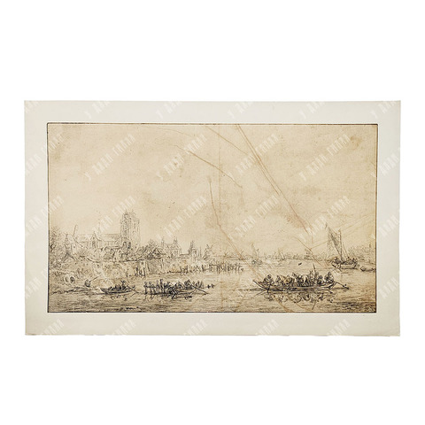 [Albertina facsimile] Ян ван Гойен (1596–1656). Речной пейзаж в Дортрехте. Литография. 1923 г.