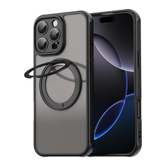 Матовый черный чехол с магнитным поворотным кольцом для iPhone 16 Pro, поддержка MagSafe