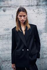 ZARA ДВУБОРТНЫЙ САТИНОВЫЙ БЛЕЙЗЕР, ЧЕРНЫЙ