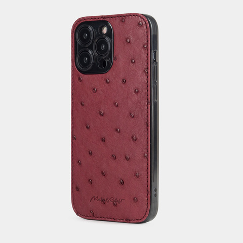Чехол для iPhone 15 Pro Max из кожи страуса, цвета фуксии