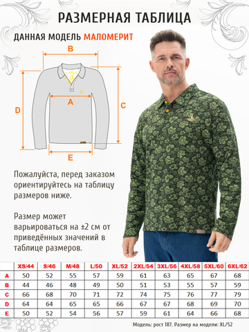 Поло с длинным рукавом «Зелёная хохлома» мужское