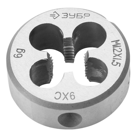 ЗУБР М10 x 1.5 мм, сталь 9ХС, плашка круглая ручная (4-28022-10-1.5)
