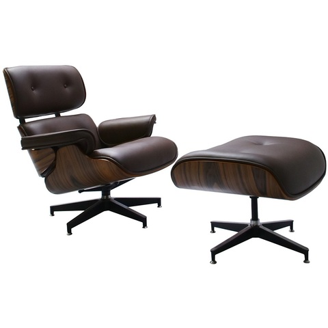 Фото: Кресло EAMES LOUNGE CHAIR и оттоманка EAMES LOUNGE CHAIR коричневые - основной вид