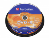 Оптический диск Verbatim DVD-R 4.7GB 16X AZO Matt Silver, Spindle, 10 шт