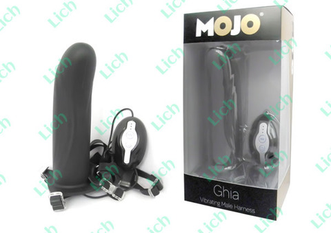Черный страпон с вибратором Mojo Ghia