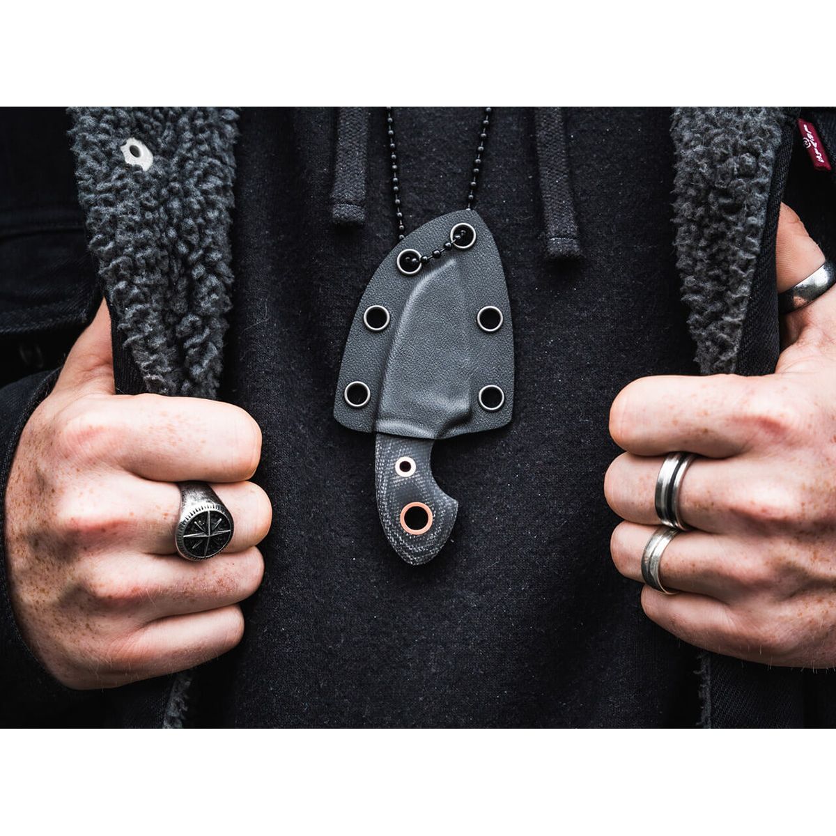 Шейный нож с фиксированным клинком Boker Gnome all Black Copper, сталь D2, рукоять микарта, черный