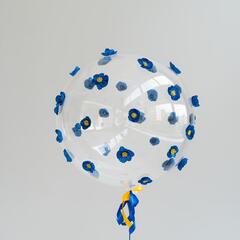 Шар гелиевый прозрачный с синими цветами