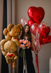 Сет гелиевых шаров Мишка с сердцами