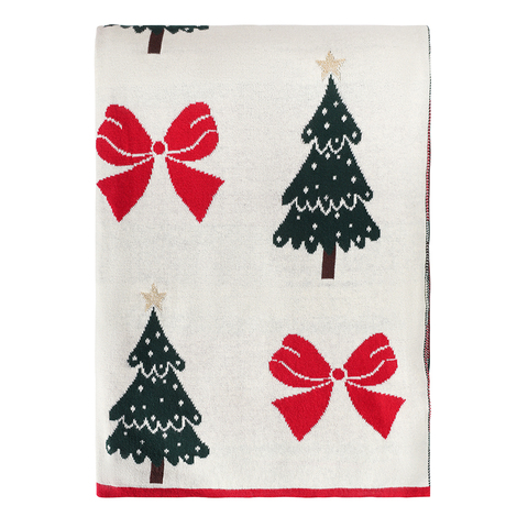 Фото: Плед из хлопка с новогодним рисунком christmas bows из коллекции new year essential, 130x180 см - основной вид