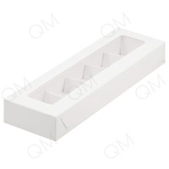 Коробка для 5 конфет с пластиковой крышкой 235*70*30 мм (белая), 50 шт