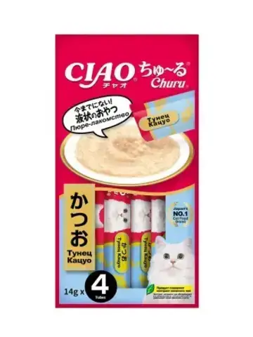 INABA Ciao Churu пюре для кошек тунец кацуо 14 г*4