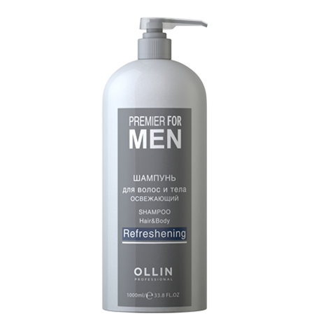 OLLIN premier for men шампунь для волос и тела освежающий 1000мл / shampoo hair&body refreshening